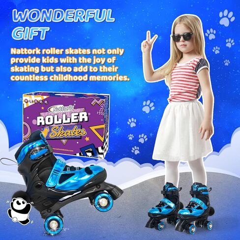 Nattork Kids Roller Skates for Girls Boys, 4 Size Adjustable Panda Quad Skates with All Light up Wheels, Beginner Roller Skates - Birthday Gift for Outdoor Indoor in Saudi Arabia
