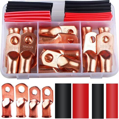 32pcs cable cable cable lugs 1/0 AWG 2/0 AWG Copper Lugs 0 Gauge 00 Gauge Heavy Duty Wruck Lugs Ring Terminal Connals with 3/8 "و 5/16". in Saudi Arabia