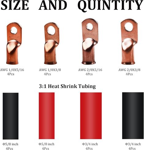 32pcs cable cable cable lugs 1/0 AWG 2/0 AWG Copper Lugs 0 Gauge 00 Gauge Heavy Duty Wruck Lugs Ring Terminal Connals with 3/8 "و 5/16". in Saudi Arabia