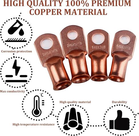 32pcs cable cable cable lugs 1/0 AWG 2/0 AWG Copper Lugs 0 Gauge 00 Gauge Heavy Duty Wruck Lugs Ring Terminal Connals with 3/8 "و 5/16". in Saudi Arabia