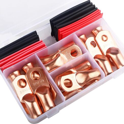 32pcs cable cable cable lugs 1/0 AWG 2/0 AWG Copper Lugs 0 Gauge 00 Gauge Heavy Duty Wruck Lugs Ring Terminal Connals with 3/8 "و 5/16". in Saudi Arabia