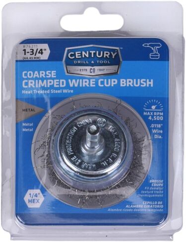Century Drill & Tool 76221 Drill Cup Wire Brush, 2-3/4" Coarse & Crimped | 1/4" shank, 0." wire diameter, cuts steel & metal, heat and rust resistant coating in Kuwait