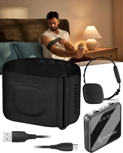 WEREABLE4U GARMIN INDEX Sleep Monitor (L/XL) - نطاق نوم ذكي مع مقاييس متطورة للتتبع والاسترداد ، HRV ، درجة حرارة الجلد وتتبع صحة المرأة ، GARMIN CONNECT متوافقة مع PowerBank in Saudi Arabia