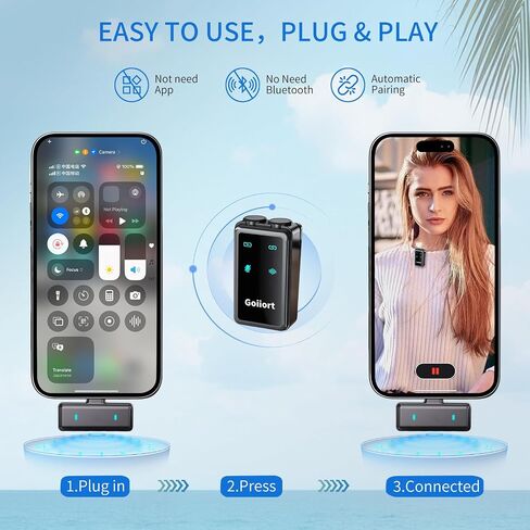 ميكروفون لافالييه اللاسلكي لـ iPhone و iOS و Android مع حالة الشحن ، Mini Mic مع تقليل الضوضاء ، التوصيل والتشغيل لتسجيل الفيديو ، Volgging ، YouTube ، المقابلة والبث المباشر in Saudi Arabia