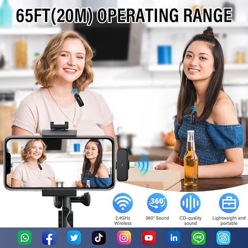 3 في 1 ميكروفون لافالييه اللاسلكي لنظام Android/أقراص/الكمبيوتر ، إلغاء الضوضاء الذكية مع حالة شحن الميكروفونات المزدوجة 20 ساعة ، ميكروفون صغير لتسجيل الفيديو البودكاست الأزرق in Kuwait