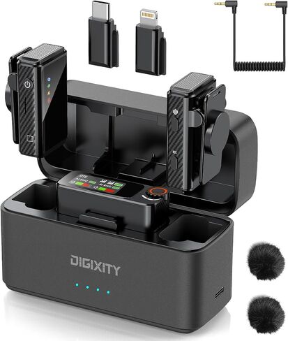 Wireless Lavalier Microphone for iPhone/Android/Camera/PC,AI Noise Canceling Clip-On Mic with Charging Case- Magnetic Dual Mics for Podcast, Vlog, Interview & Video Recording – 492Ft Range in Saudi Arabia