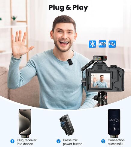 Wireless Lavalier Microphone for iPhone/Android/Camera/PC,AI Noise Canceling Clip-On Mic with Charging Case- Magnetic Dual Mics for Podcast, Vlog, Interview & Video Recording – 492Ft Range in Saudi Arabia