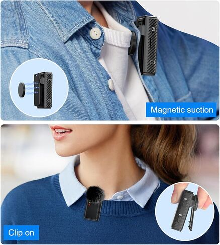 Wireless Lavalier Microphone for iPhone/Android/Camera/PC,AI Noise Canceling Clip-On Mic with Charging Case- Magnetic Dual Mics for Podcast, Vlog, Interview & Video Recording – 492Ft Range in Saudi Arabia