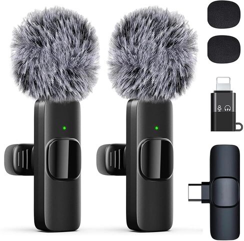 ميكروفون لافالييه اللاسلكي المحترف لأجهزة iPhone و iPad و Android Phone و Mini Microphone و MICLELAL LAPEL MIC لتسجيل الفيديو ومقابلة VLOG YOUTUBE TIKTOK لمشاركي المحتوى in Kuwait