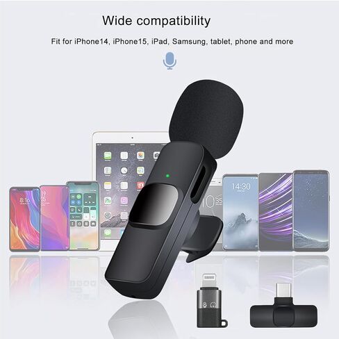 ميكروفون لافالييه اللاسلكي المحترف لأجهزة iPhone و iPad و Android Phone و Mini Microphone و MICLELAL LAPEL MIC لتسجيل الفيديو ومقابلة VLOG YOUTUBE TIKTOK لمشاركي المحتوى in Kuwait