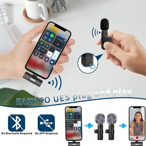 ميكروفون لافالييه اللاسلكي المحترف لأجهزة iPhone و iPad و Android Phone و Mini Microphone و MICLELAL LAPEL MIC لتسجيل الفيديو ومقابلة VLOG YOUTUBE TIKTOK لمشاركي المحتوى in Kuwait