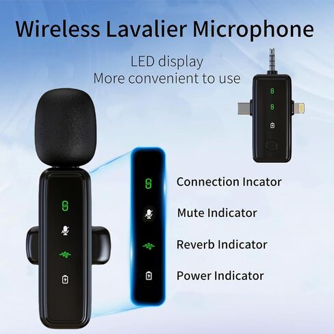 3 في 1 ميكروفون لافالييه اللاسلكي لأجهزة iPhone/Android/الكاميرا ، يعرض LED MICH MIC OMNIDIRICESTAL in Saudi Arabia