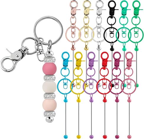 12pcs Blank Beaded Keychain Bars DIY Accessories Metal Beaded Keychain Detachable Key Chain for Pendant DIY Crafts Jewelry Making Gift (Silver) in Kuwait