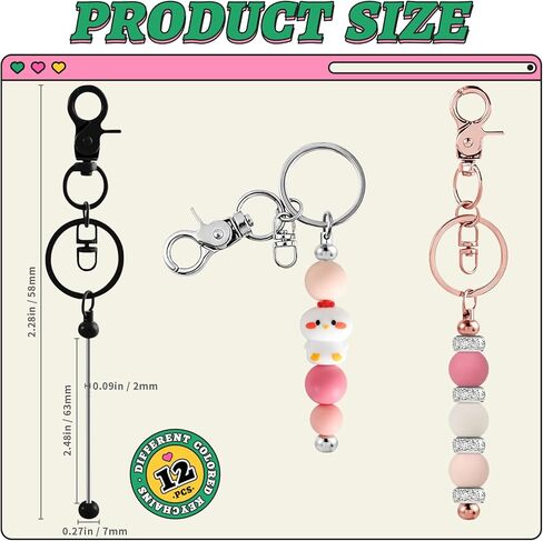 12pcs Blank Beaded Keychain Bars DIY Accessories Metal Beaded Keychain Detachable Key Chain for Pendant DIY Crafts Jewelry Making Gift (Silver) in Kuwait