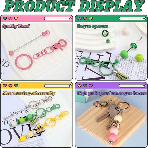 12pcs Blank Beaded Keychain Bars DIY Accessories Metal Beaded Keychain Detachable Key Chain for Pendant DIY Crafts Jewelry Making Gift (Silver) in Kuwait