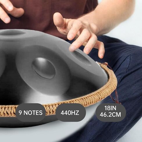 Handpan Music Handpan 18 in ، 440Hz Classic G Minor 9 Notes Music Instrument Pan ، مع حقيبة تخزين الأسطوانة ، مطرقة ، جديلة ، حامل ، ملصقات صوتية ، قماش تنظيف للأطفال ، البالغين ، الأزرق in Saudi Arabia