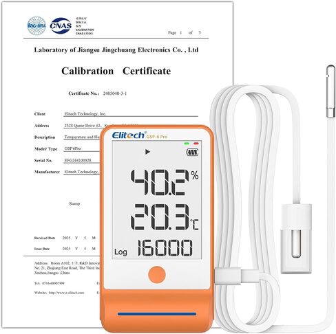 Elitech GSP-6 Bluetooth Data Logger Temperature Humidity with Shadow Data 100000 Points Data Storage Export, Pharmacy Vaccine DDL Calibration Certificate, MAX MIN AVR MKT GSP-6 with Dual Probe TE/The in Kuwait