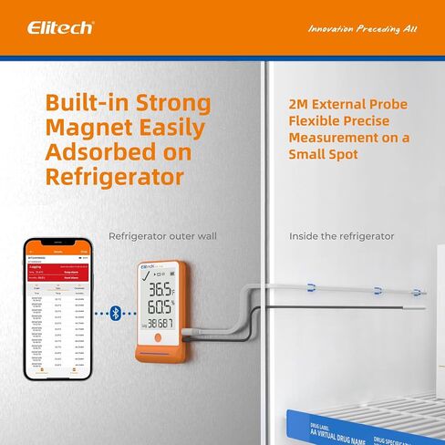 Elitech GSP-6 Bluetooth Data Logger Temperature Humidity with Shadow Data 100000 Points Data Storage Export, Pharmacy Vaccine DDL Calibration Certificate, MAX MIN AVR MKT GSP-6 with Dual Probe TE/The in Kuwait