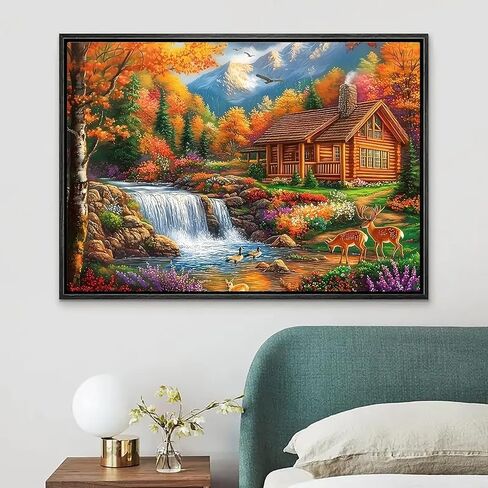 Fall Landscape Diamond Painting Kits for Adults, 5D Mountain Lake Diamond Art Kits for Adults Beginners, DIY Full Round Drill Diamond Dot Painting Gem Art Kits for Adult,Home Wall Decor 13.8x13.8 Inch in Saudi Arabia