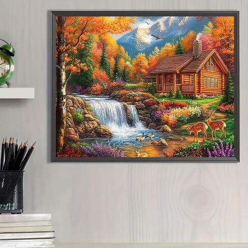Fall Landscape Diamond Painting Kits for Adults, 5D Mountain Lake Diamond Art Kits for Adults Beginners, DIY Full Round Drill Diamond Dot Painting Gem Art Kits for Adult,Home Wall Decor 13.8x13.8 Inch in Saudi Arabia