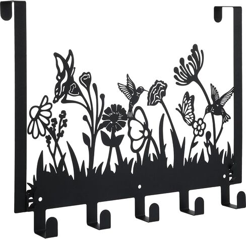 Geelin Metal Hummingbird Flower فوق الباب السنانير الزهور البرية فوق الباب الطبيعة جدار ديكور مع 5 خطافات حامل المناشف لحمام غرفة نوم غرفة المعيشة المنزل ديكور هدية in Saudi Arabia