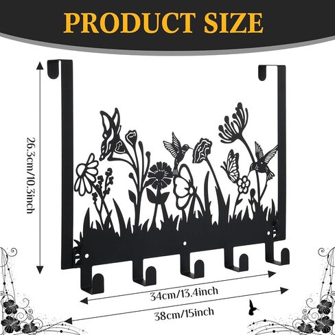 Geelin Metal Hummingbird Flower فوق الباب السنانير الزهور البرية فوق الباب الطبيعة جدار ديكور مع 5 خطافات حامل المناشف لحمام غرفة نوم غرفة المعيشة المنزل ديكور هدية in Saudi Arabia