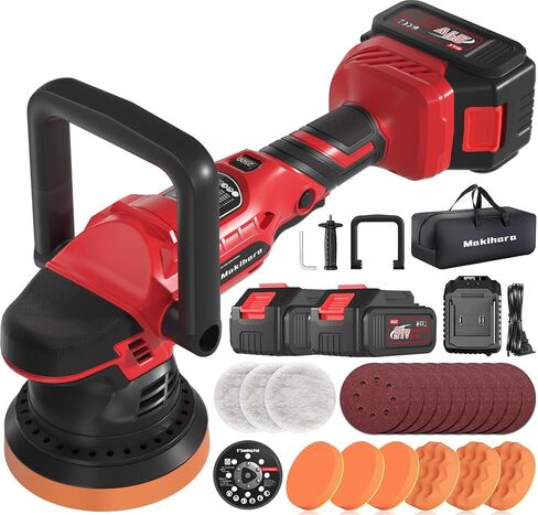 Cordless Buffer Polisher, 5 Inch Random Orbital Car Polisher Waxer, 6 Variable Speed 1000-5200 RPM, 21V 3.0Ah Batteries , 28Pcs Polishing Kit,for Car Polishing, Waxing, Boat Sanding, Scratch Removing in Saudi Arabia