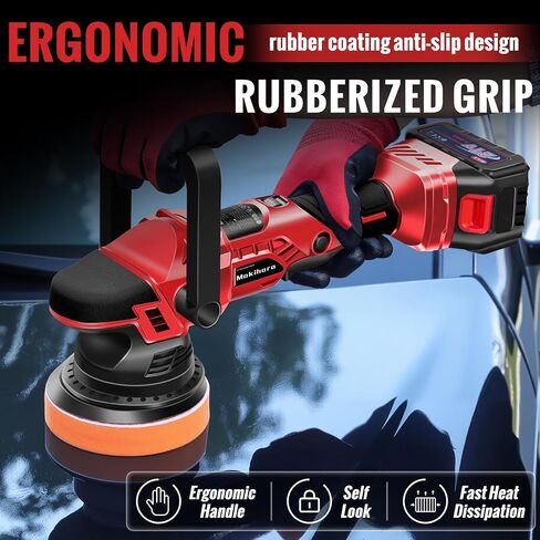 Cordless Buffer Polisher, 5 Inch Random Orbital Car Polisher Waxer, 6 Variable Speed 1000-5200 RPM, 21V 3.0Ah Batteries , 28Pcs Polishing Kit,for Car Polishing, Waxing, Boat Sanding, Scratch Removing in Saudi Arabia
