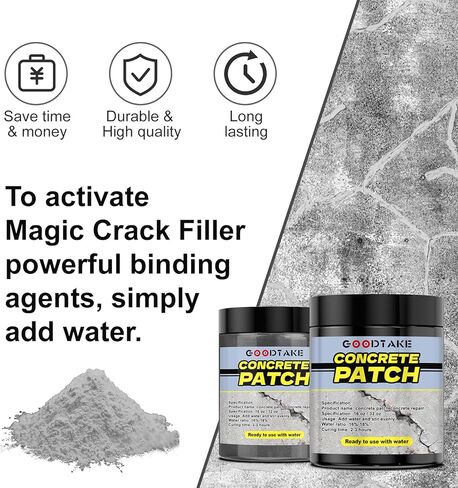 GOODTAKE Concrete Repair, Concrete Patch for Repairing Spalls and Cracks in Concrete's and Masonry, Cement Crack Filler & Floor Repair Cement - Interior/Exterior (Grey, 16 Ounce) in Kuwait