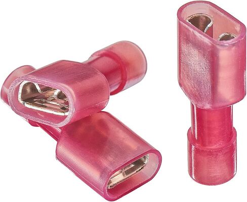 100 PCS Red Female Nylon Disconnect Spade Terminal ، 22-16 Gauge ، موصل تجعيد معزول بالكامل لاستخدام البحرية والسيارات-وعاء النحاس المطلي بحد أقصى 0.25 بوصة in Saudi Arabia
