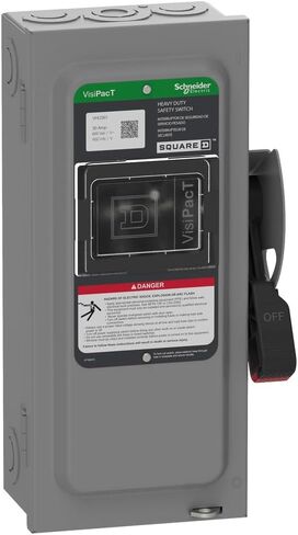 Square D Square D بواسطة Schneider Electric VHU361 Visipact Huffice Safety مع نافذة العرض ومؤشرات Red (ON) والأسود (OFF) ، غير مستخدم 3 عمود ، 30A ، 600VAC/600VDC ، النوع 1 in Saudi Arabia
