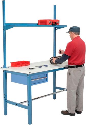 Global Industrial 72" W x 30" D Workbench, 1-5/8" Thick ESD Laminate Square Edge w/Drawer, Upright & Shelf, Blue in Saudi Arabia