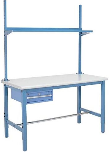Global Industrial 60" W x 30" D Workbench, 1-5/8" Thick Plastic Laminate Safety Edge with Drawer, Upright & Shelf, Blue in Saudi Arabia