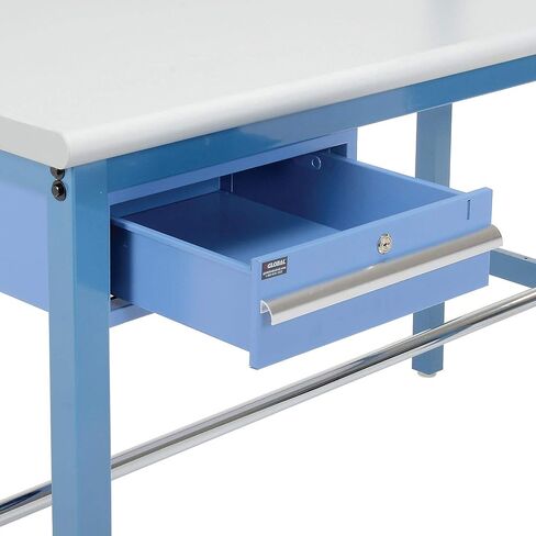Global Industrial 60" W x 30" D Workbench, 1-5/8" Thick Plastic Laminate Safety Edge with Drawer, Upright & Shelf, Blue in Saudi Arabia