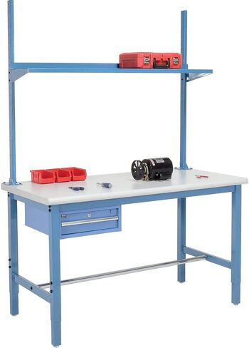 Global Industrial 60" W x 30" D Workbench, 1-5/8" Thick Plastic Laminate Safety Edge with Drawer, Upright & Shelf, Blue in Saudi Arabia