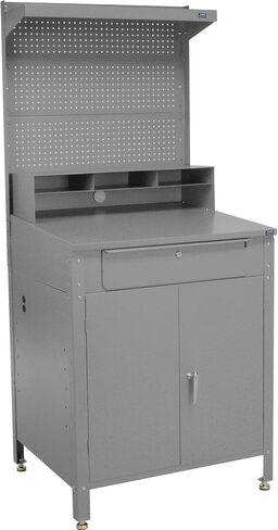 34-1/2 "W X 30" D X 80 "H Cabinet Shop Desk مع حمامات الحمام ، PEGBOARD و TOP SHELL ، الرمادي in Saudi Arabia