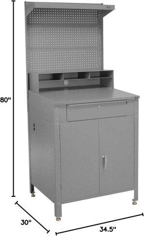 34-1/2 "W X 30" D X 80 "H Cabinet Shop Desk مع حمامات الحمام ، PEGBOARD و TOP SHELL ، الرمادي in Saudi Arabia