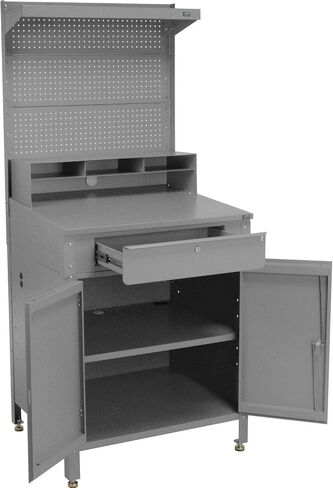 34-1/2 "W X 30" D X 80 "H Cabinet Shop Desk مع حمامات الحمام ، PEGBOARD و TOP SHELL ، الرمادي in Saudi Arabia