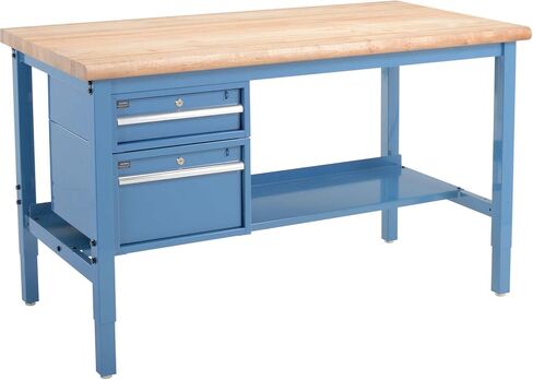 Global Industrial 72 "W X 30" D Workbench ، 1-3/4 "حافة السلامة من القيقب السميكة مع الأدراج والرف والأزرق in Saudi Arabia
