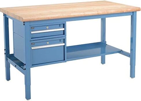 Global Industrial 72 "W X 30" D Workbench ، 1-3/4 "حافة السلامة من القيقب السميكة مع الأدراج والرف والأزرق in Saudi Arabia