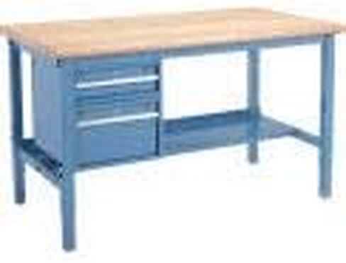 Global Industrial 72 "W X 30" D Workbench ، 1-3/4 "حافة السلامة من القيقب السميكة مع الأدراج والرف والأزرق in Saudi Arabia
