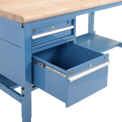 Global Industrial 72 "W X 30" D Workbench ، 1-3/4 "حافة السلامة من القيقب السميكة مع الأدراج والرف والأزرق in Saudi Arabia
