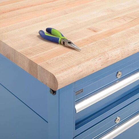 Global Industrial 72 "W X 30" D Workbench ، 1-3/4 "حافة السلامة من القيقب السميكة مع الأدراج والرف والأزرق in Saudi Arabia