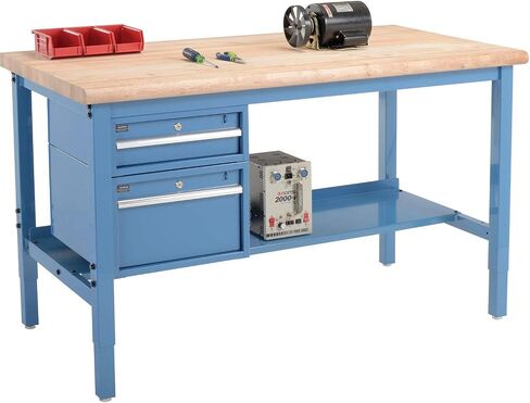 Global Industrial 72 "W X 30" D Workbench ، 1-3/4 "حافة السلامة من القيقب السميكة مع الأدراج والرف والأزرق in Saudi Arabia