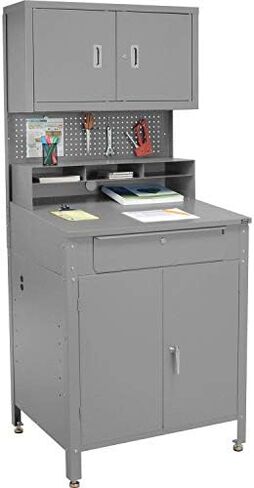 34-1/2"W x 30"D x 80"H Cabinet Shop Desk with Pigeonhole Riser, Pegboard & Upper Cabinet, Gray in Saudi Arabia
