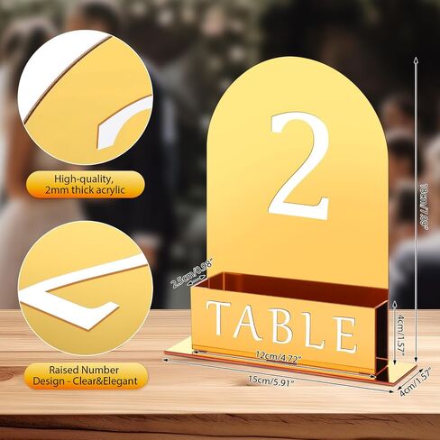 Yalikop Table Number 1-15 لحضور حفل زفاف القوس Acrylic رقم جدول الزفاف مع زهرة الحوض 5 "× 7" مركزية ريفية متطابقة لاستقبال حفلات حفلات الزفاف الحزب (Clear) in Saudi Arabia
