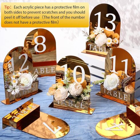 Yalikop Table Number 1-15 لحضور حفل زفاف القوس Acrylic رقم جدول الزفاف مع زهرة الحوض 5 "× 7" مركزية ريفية متطابقة لاستقبال حفلات حفلات الزفاف الحزب (Clear) in Saudi Arabia