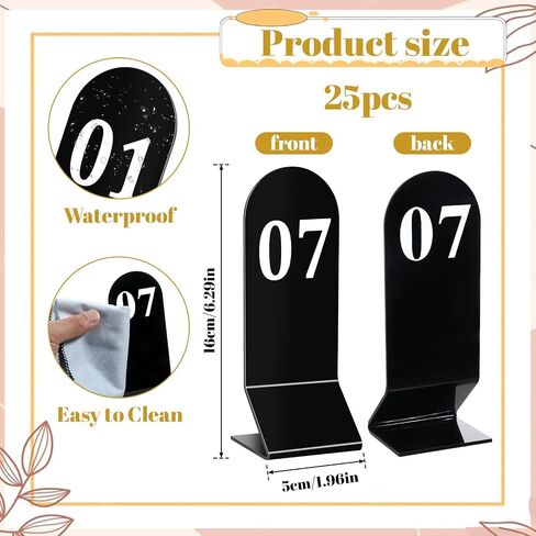 25 Pcs Table Numbers 1-25, Acrylic Double Sided Number Cards Wedding Table Numbers Restaurant Reception Number Stands Signs for Wedding Restaurant Seating Cafes Banquet 2.36 x 6.3 Inch(Black) in Saudi Arabia