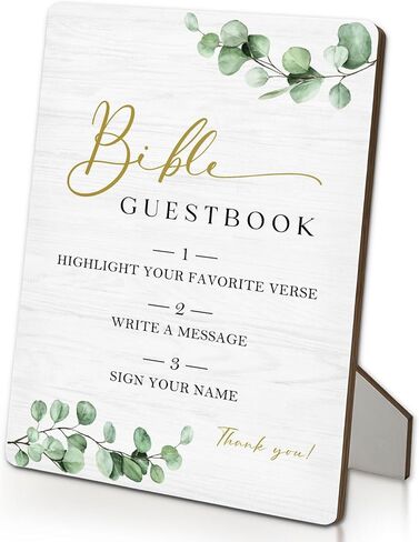 Bible Guest Book Sign 5"X7", Wedding Bible Guest Book Wooden Stand Sign, Wedding Table Decor for Ceremony & Reception (Green Leaves, 5x7 Inch) in Saudi Arabia