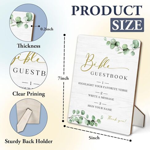 Bible Guest Book Sign 5"X7", Wedding Bible Guest Book Wooden Stand Sign, Wedding Table Decor for Ceremony & Reception (Green Leaves, 5x7 Inch) in Saudi Arabia